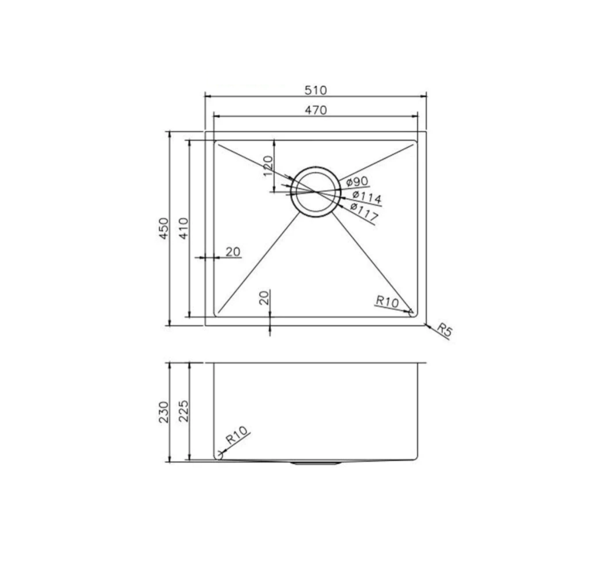 GUNMETAL STAINLESS 510 SINGLE BOWL SINK