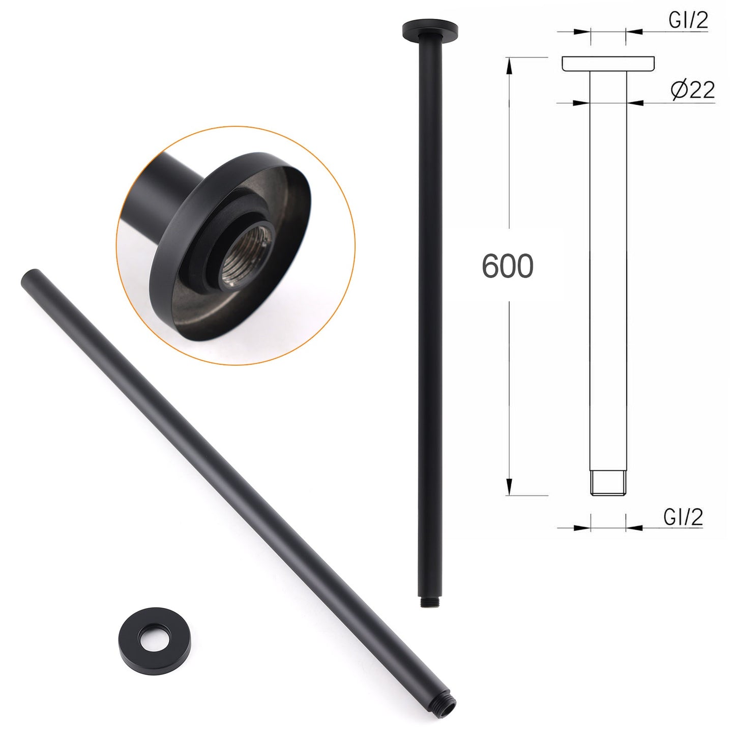600mm Round Ceiling Arm (Dropper) - Available in 5 Colours