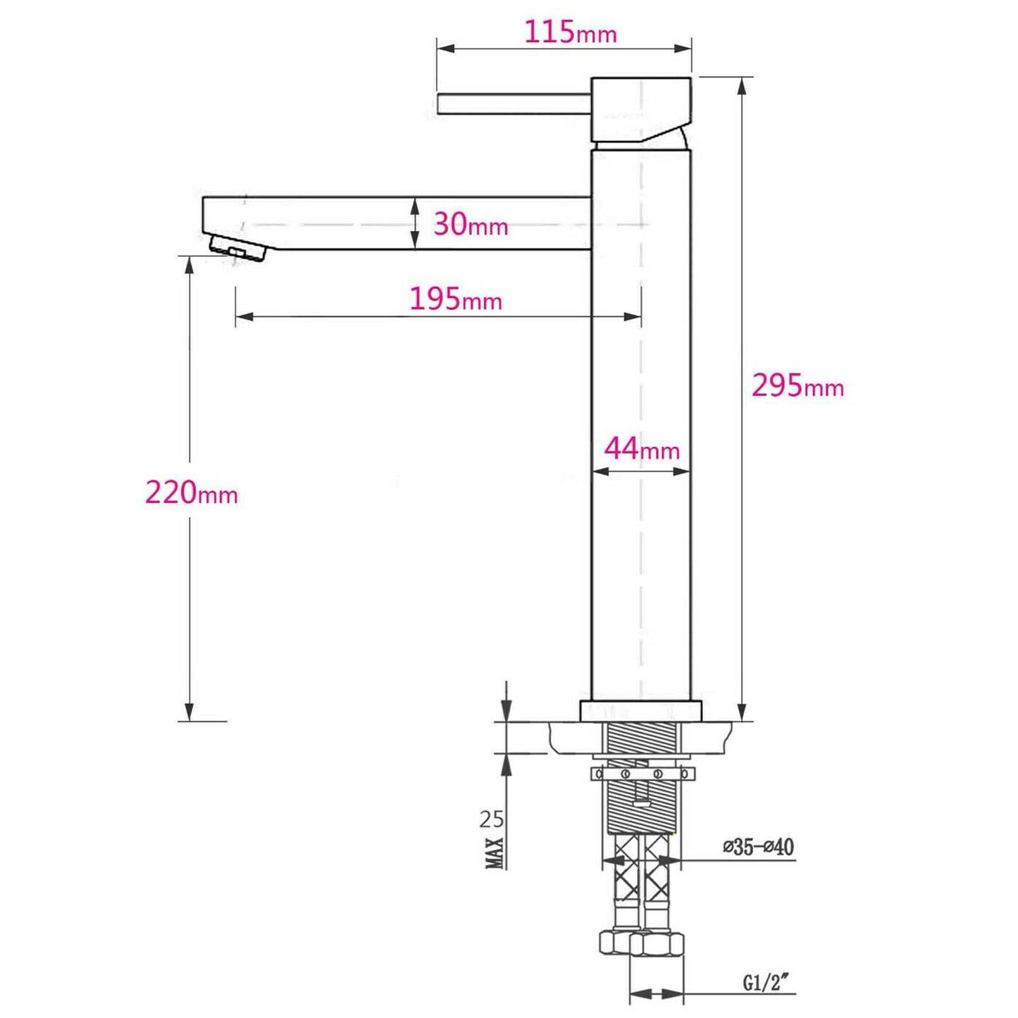 PIN STRAIGHT Tall Vanity Mixer - Available in 4 Colours