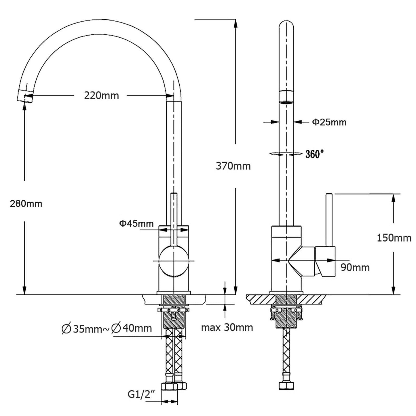 PIN GOOSENECK Round Mixer - Available in 5 Colours