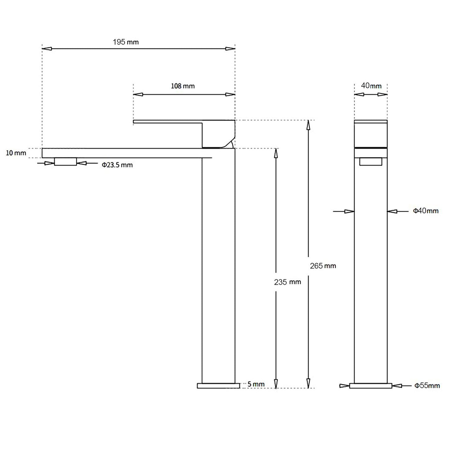 BOSTON SQUARE CURVE Tall Basin Mixer - Available in 5 Colours
