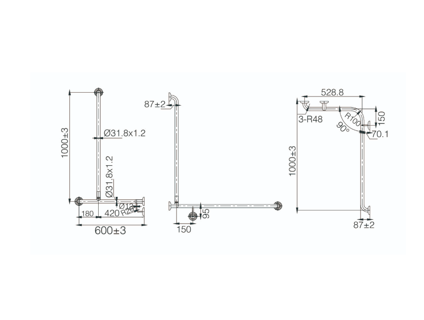 MOBI CARE L Shape with Extension Shower Rail (L /HAND)