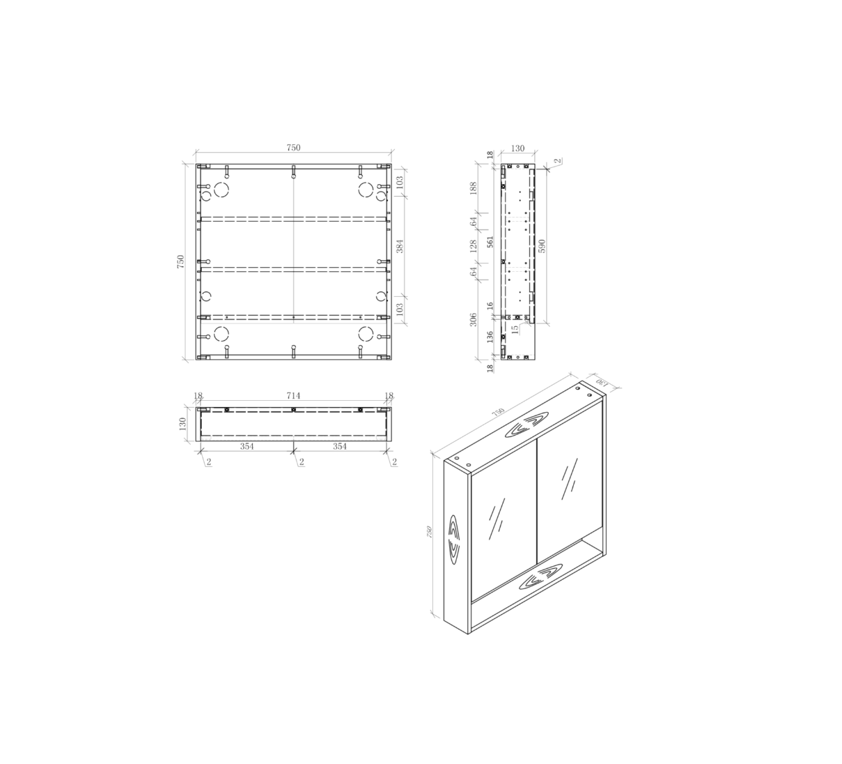750 mm BONDI Mirror Shaving Cabinet