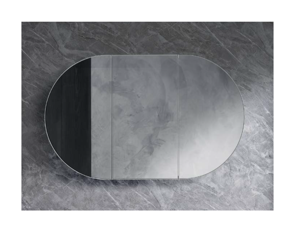 1500mm AMBER Oval Shaving Cabinet Mirror Matte White