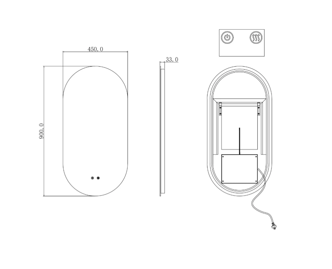 Oval Shape Backlit LED Mirror 450x900mm