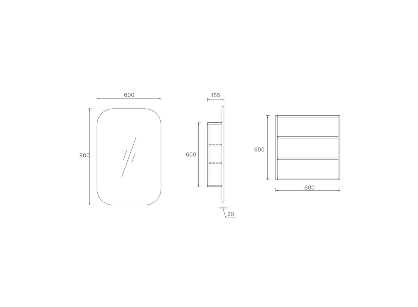 600mm x 900mm ERIC Shaving Mirror Cabinet Matte White