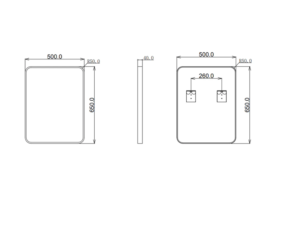 500*650*40mm Square Black Aluminium Wall Mirror