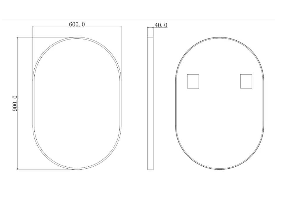 Oval Black Frame Mirror 600x900mm