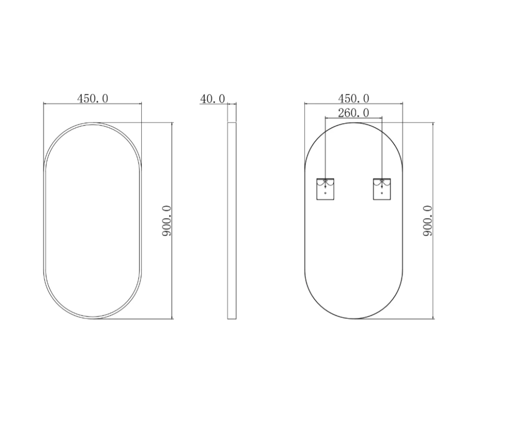 Oval Black Frame Mirror 450x900mm