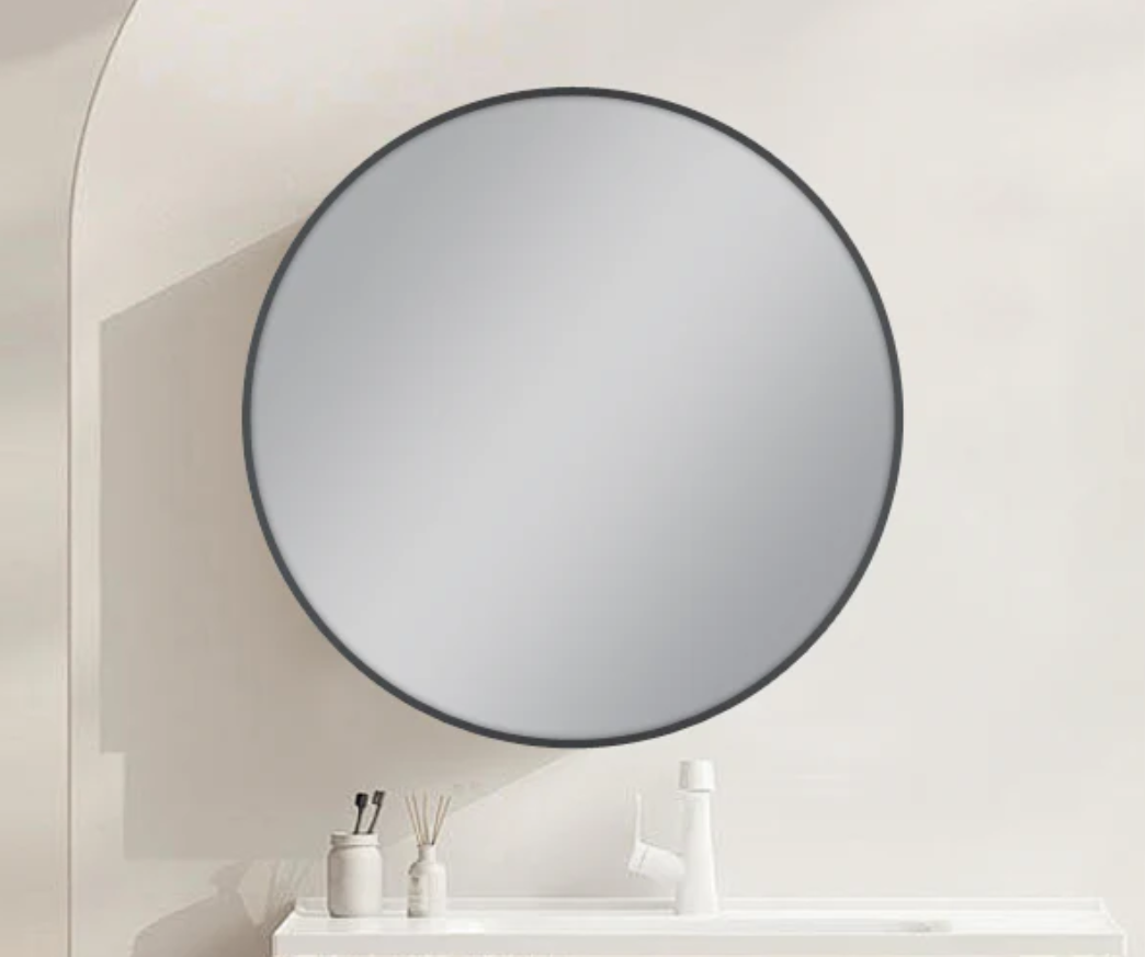 800mm GUN METAL FRAMED ROUND MIRROR