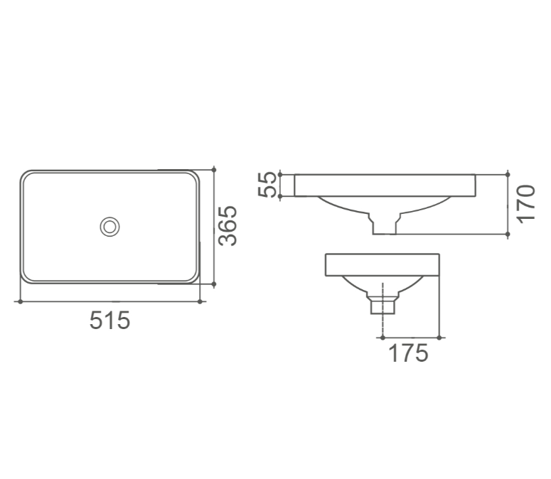 REAGAN Semi Insert Basin 515x365x170mm Gloss White