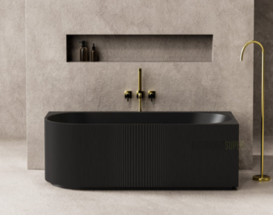 Matte Black Right Hand Corner Fluted 1500mm Bath