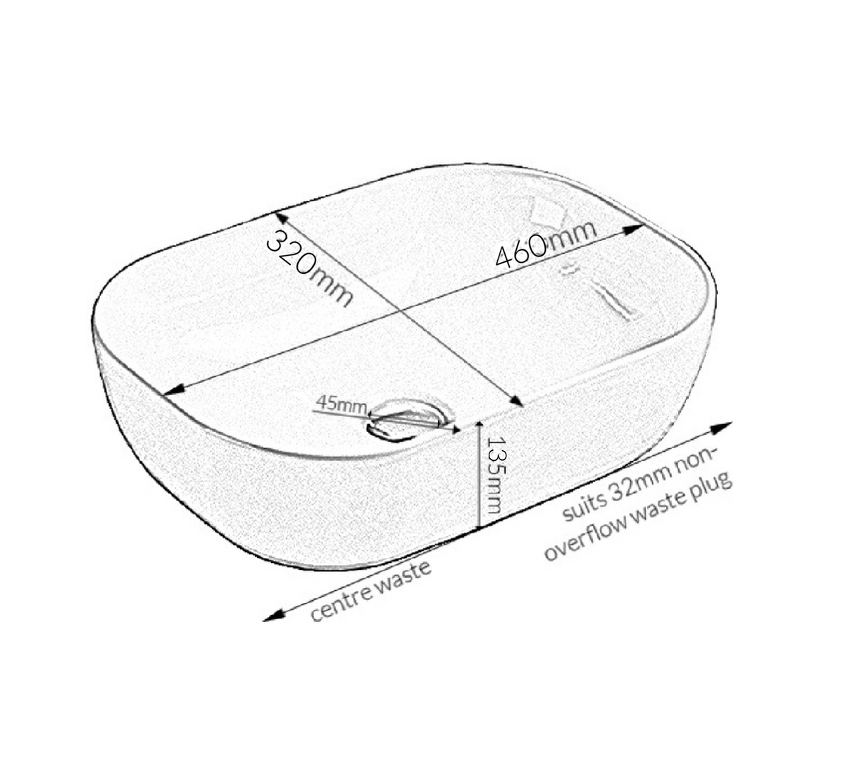 460*320*135 FEATHER EDGE WHITE MATTE RECTANGLE CURVE COMPACT BASIN