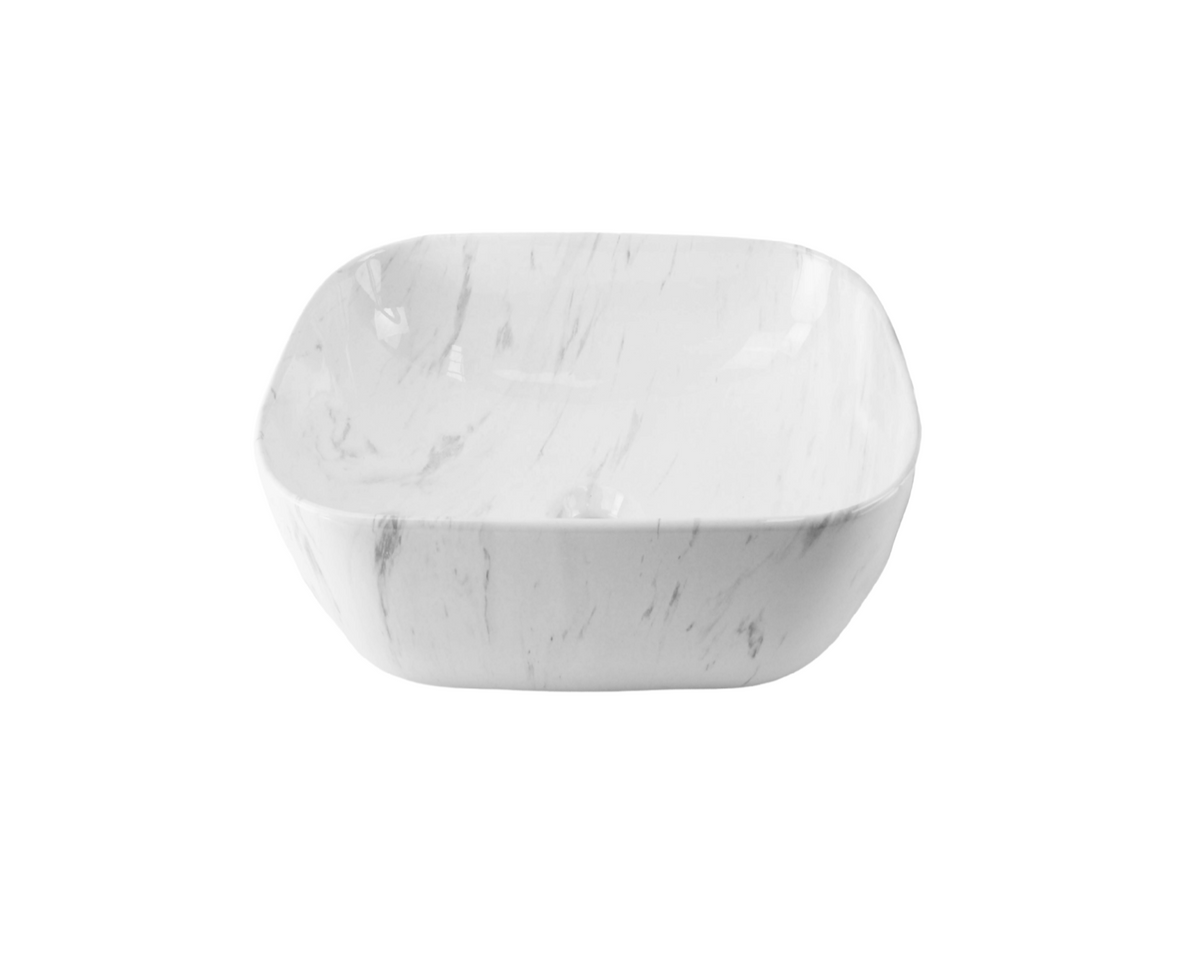 425*425*145 FEATHER EDGE SQUARE CURVE CARRARA GLOSS BASIN
