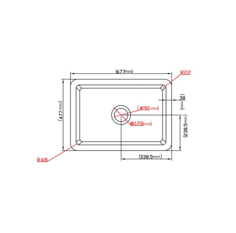 Fireclay Square Insert/Undermount Sink 677*470*282mm - Available in 2 Colours
