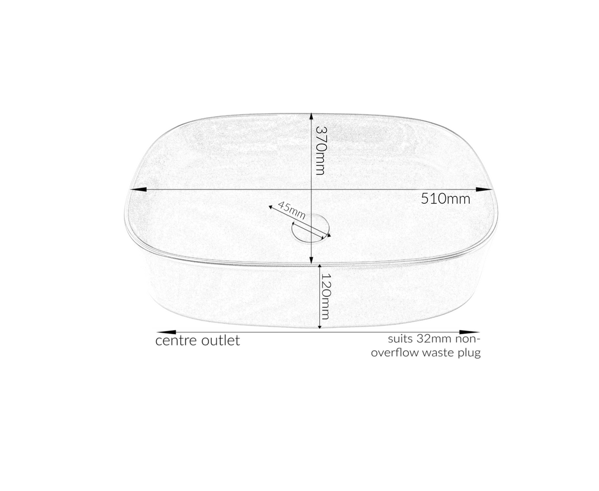 510*370*120 KHEUB CARRARA GLOSS MEDIUM RECTANGULAR CURVED BASIN