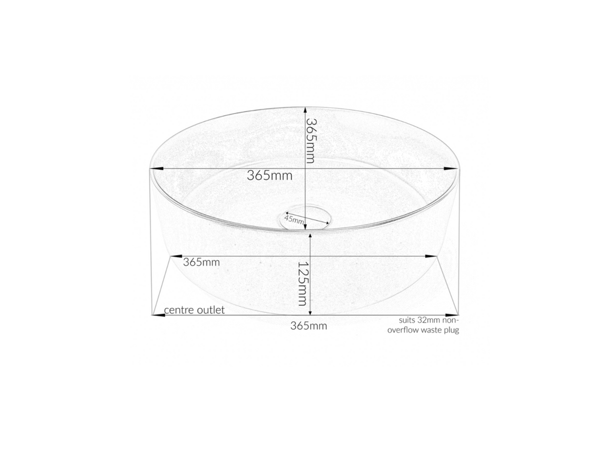 365*365*125 FEATHER EDGE ROUND CARRARA MATTE CERAMIC BASIN