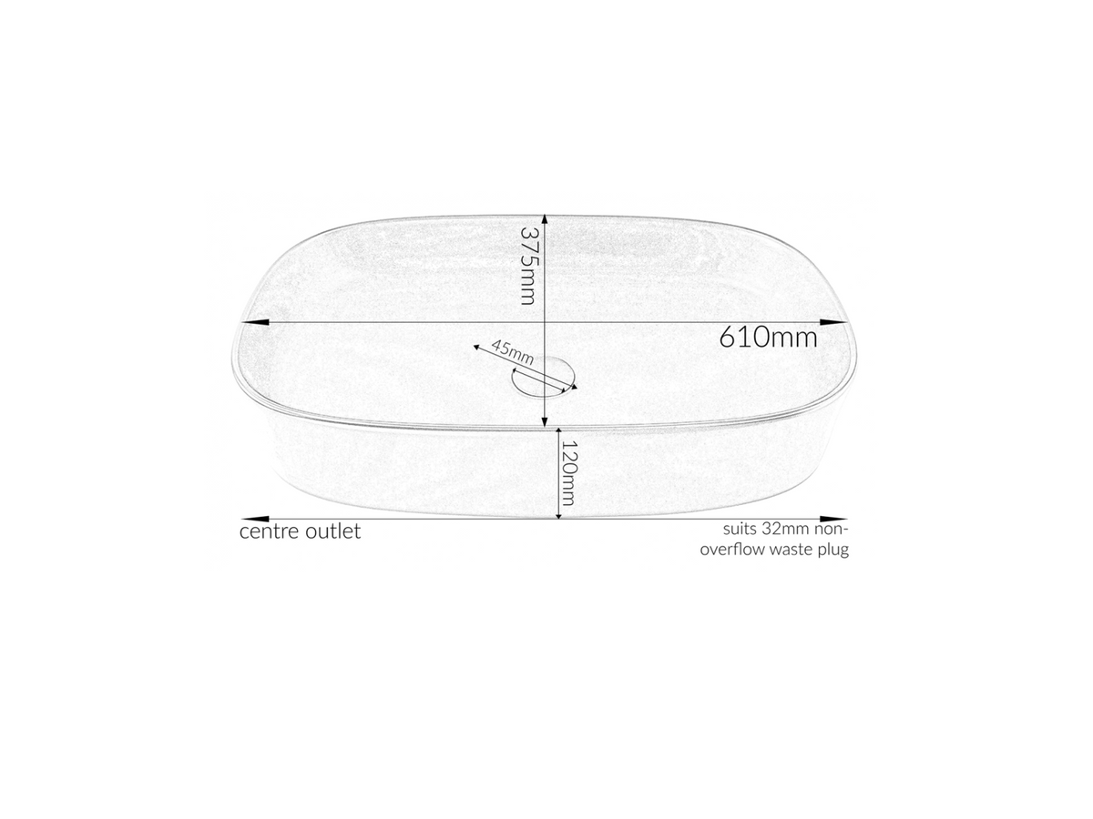 610*375*120 KHEUB FEATHER EDGE RECTANGLE CURVE WHITE & GREY VEIN GLOSS LARGE BASIN
