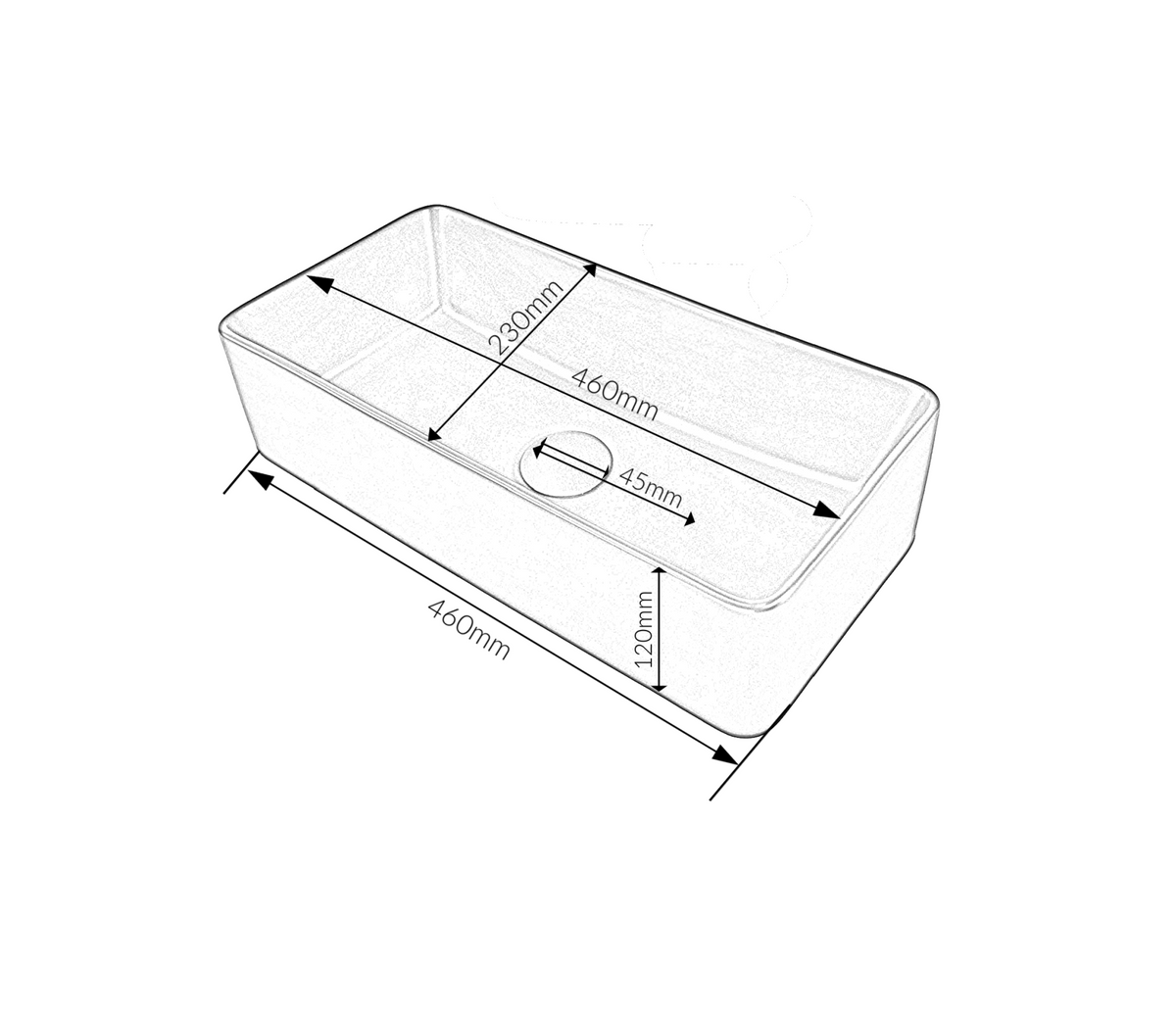 460*230*120 KROHLI FEATHER EDGE COMPACT WHITE GLOSS RECTANGLE COUNTERTOP BASIN