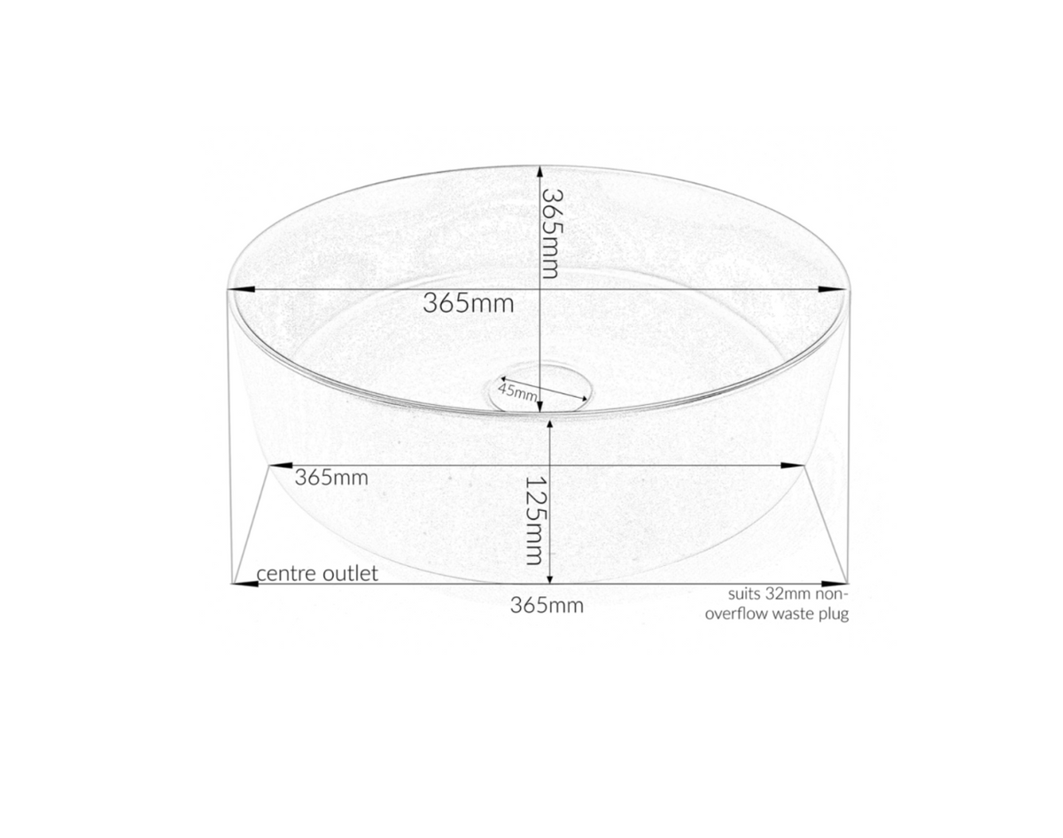 365*365*125 KHEUB FEATHER EDGE ROUND WHITE & GREY VEIN MATTE BASIN