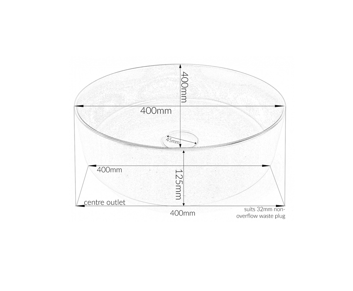 400*400*125 KHEUB FEATHER EDGE ROUND WHITE & GREY VEIN GLOSS MEDIUM BASIN