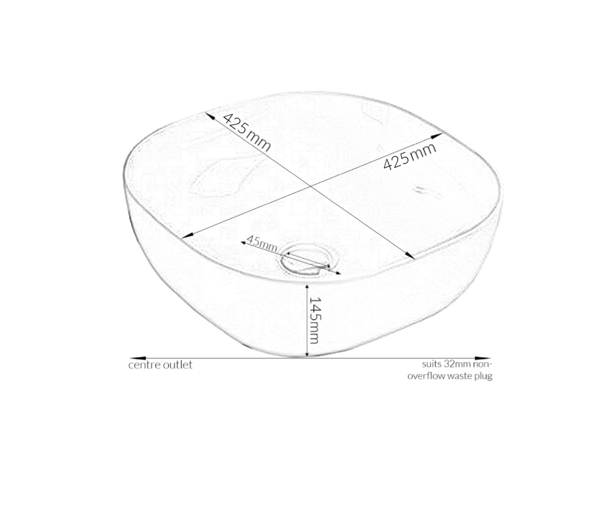 425*425*145 KHEUB FEATHER EDGE SQUARE CURVE WHITE & GREY VEIN MATTE BASIN