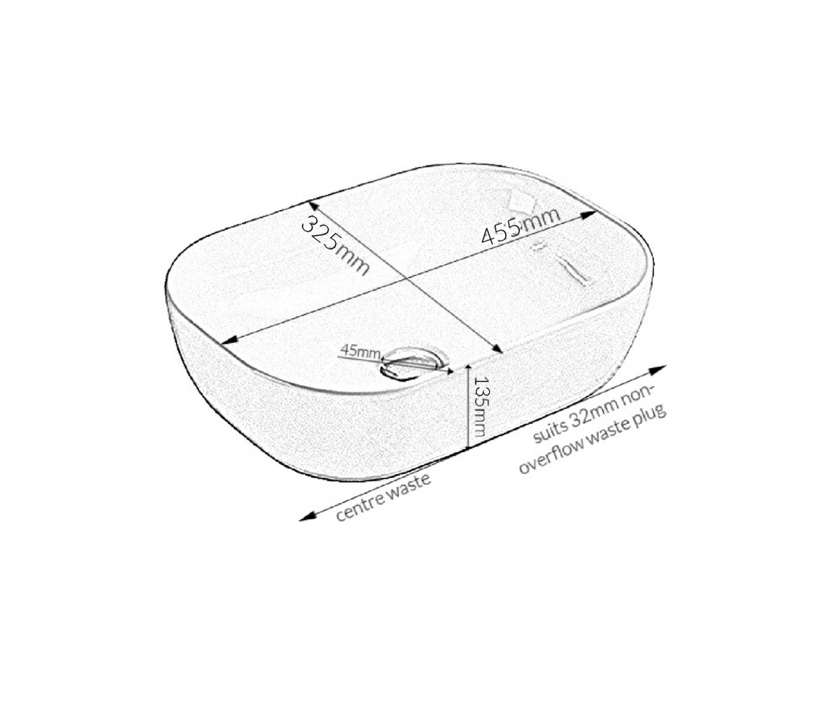 455*325*135 KHEUB FEATHER EDGE RECTANGLE CURVE WHITE & GREY VEIN GLOSS BASIN