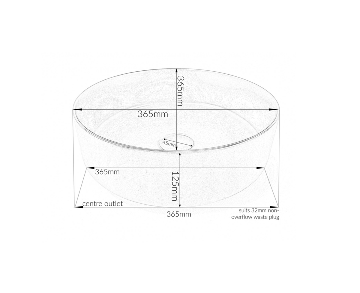 365*365*125 KHEUB FEATHER EDGE CALACATTA MATTE ROUND COMPACT BASIN
