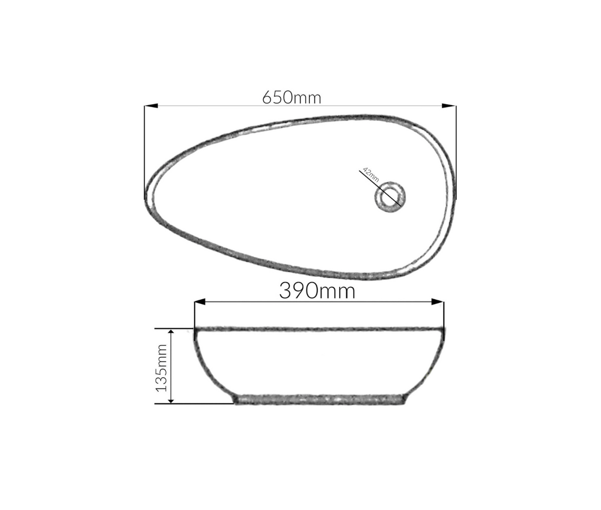 650*390*135 KHEUB FEATHER EDGE TEAR DROP EGG RECTANGLE CURVE MATTE CALACATTA BASIN