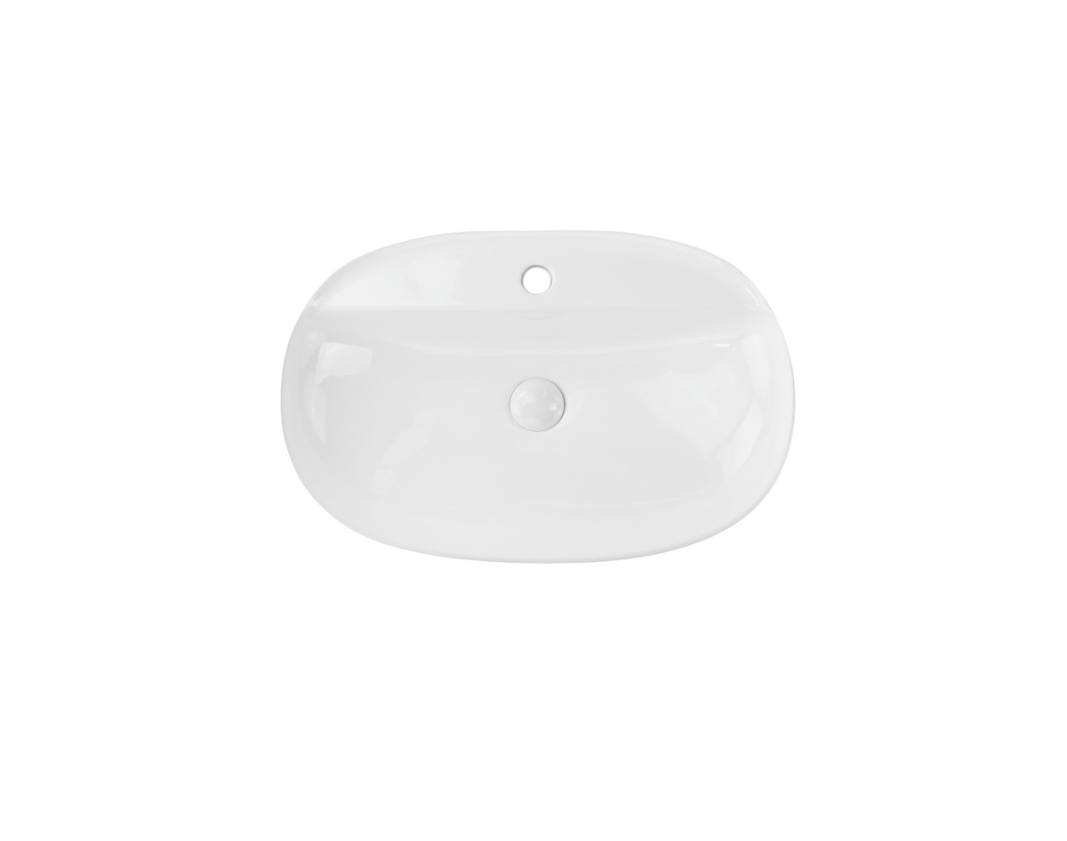 500*405*130 KHEUB OVAL TAPERED GLOSS WHITE COUNTER BASIN WITH TAP HOLE - MEDIUM