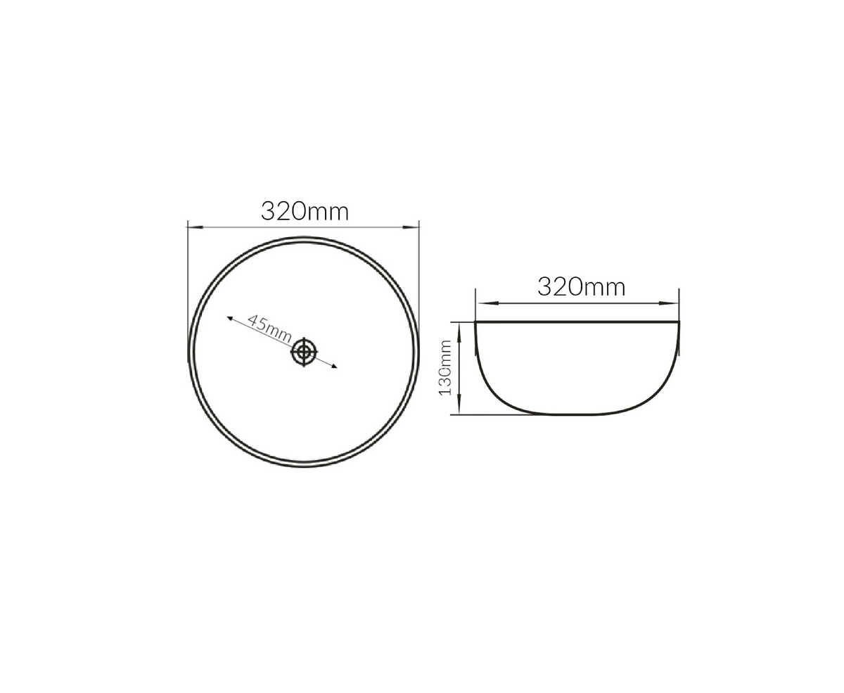 320*320*130 KROHLI SEAMLESS ROUND WHITE GLOSS COMPACT COUNTER VANITY BASIN