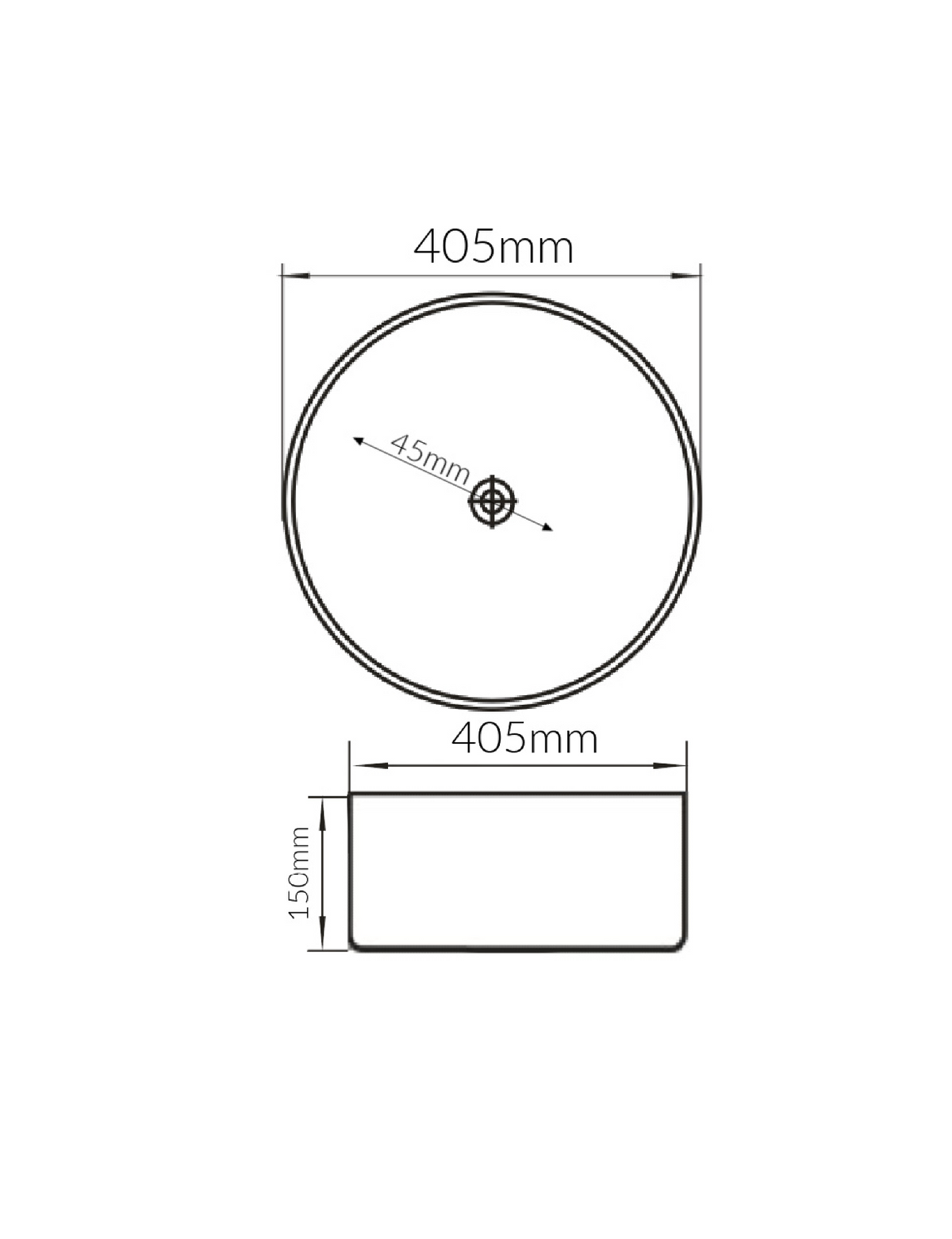 405*405*150 KROHLI ROUND THIN EDGE WHITE GLOSS COUNTER BASIN