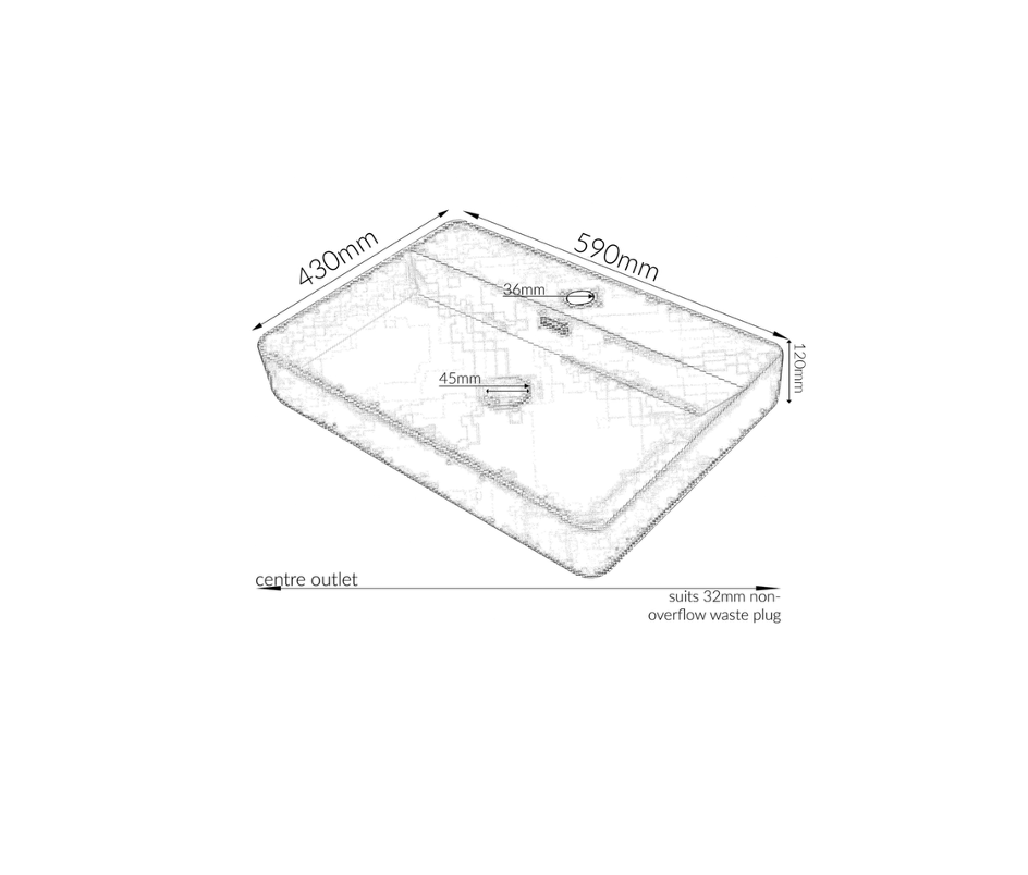 590*430*120 KHEUB Feather Edge Rounded Rectangle White Gloss Counter Basin with Overflow - Tap Provision