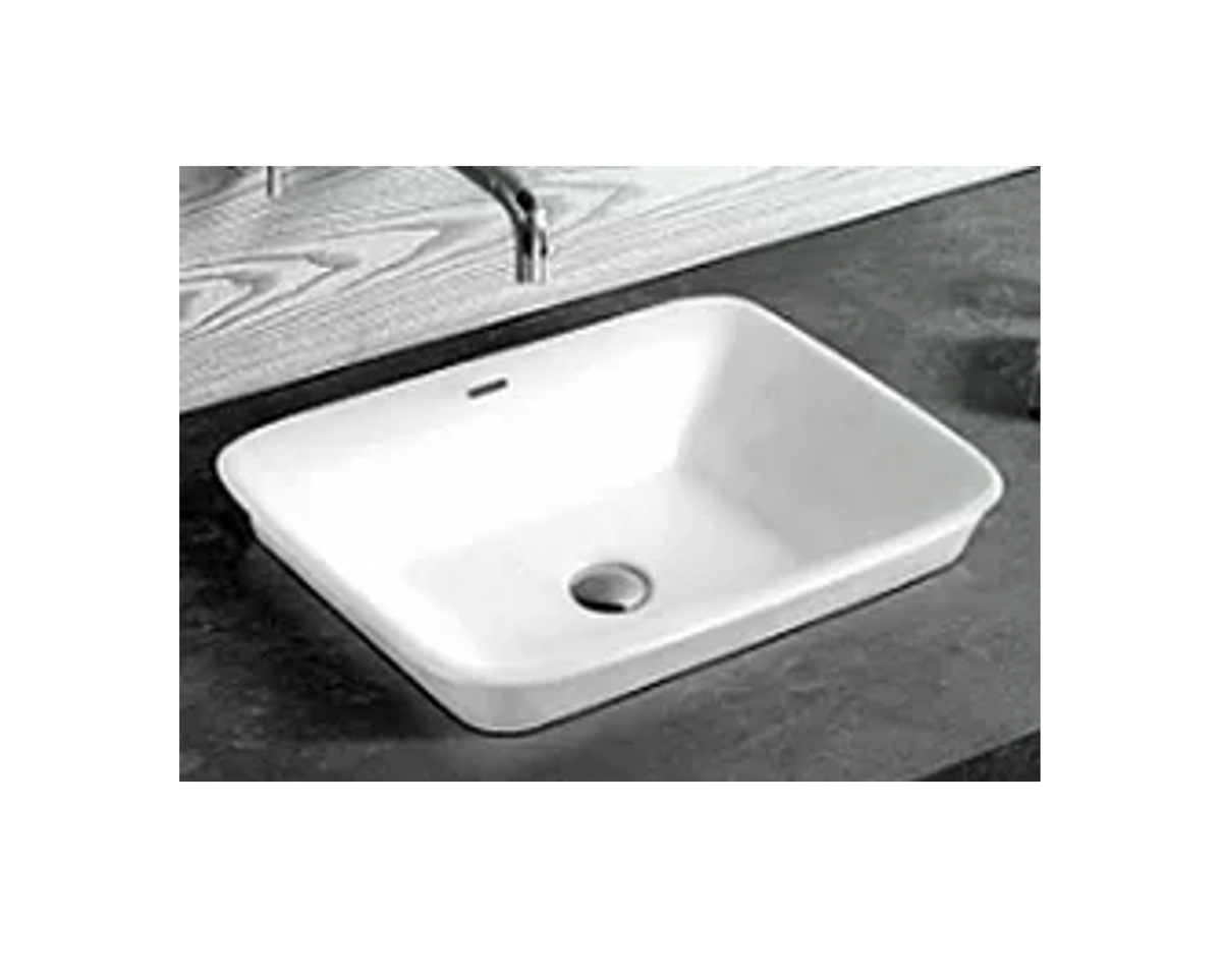 610*440*160 KROHLI Rectangle Tapered Curve White Gloss Semi-Insert Vanity Basin with Overflow