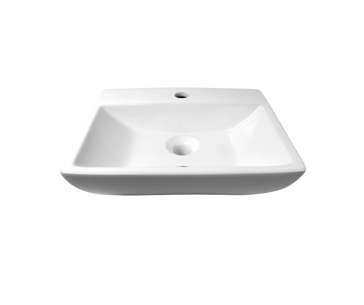 450*350*140 KROHLI Rectangle Compact White Gloss Counter Basin with Overflow - Tap Provision