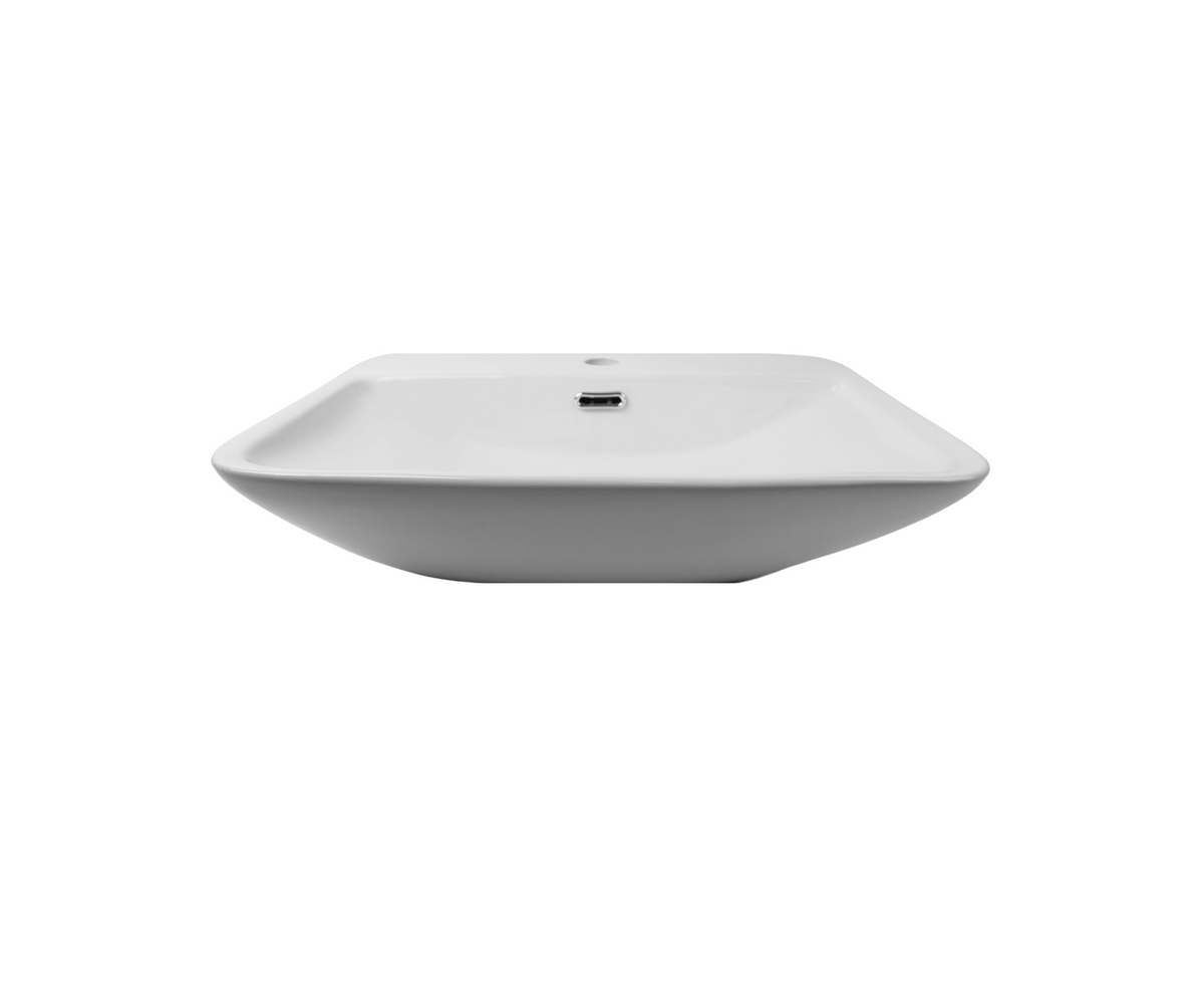 555*455*130 KROHLI Rounded Rectangle Tapered White Gloss Counter Basin with Overflow - Tap Provision