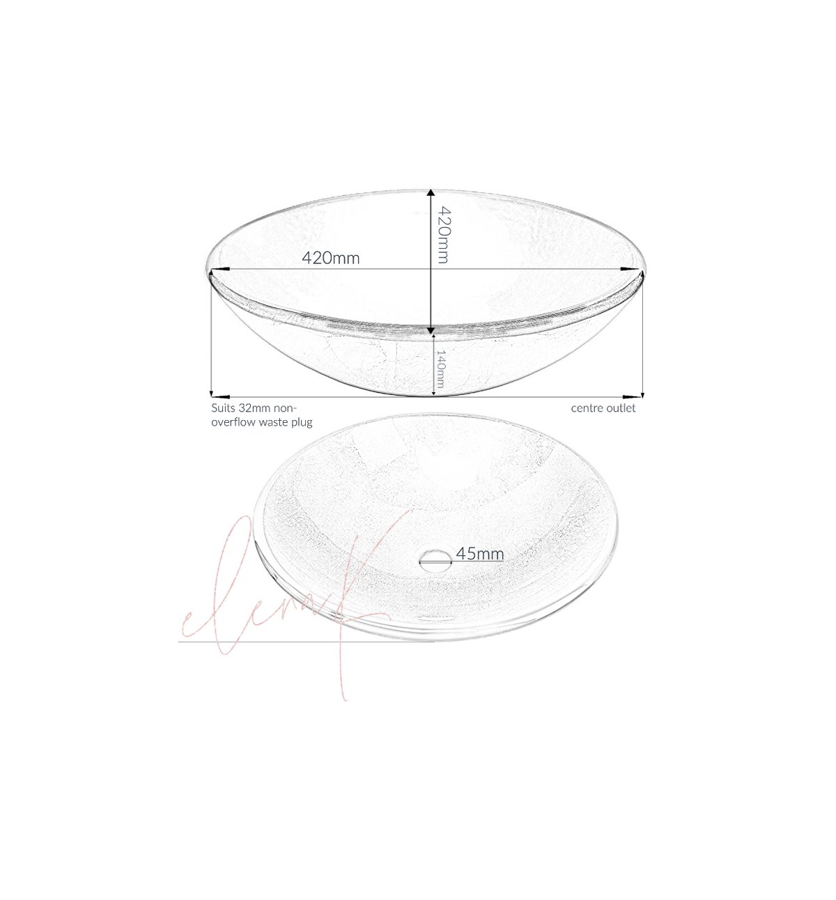 SUNBEAM 420*140 Orange * Yellow Semi-Translucent Round Tempered Glass Vanity Basin