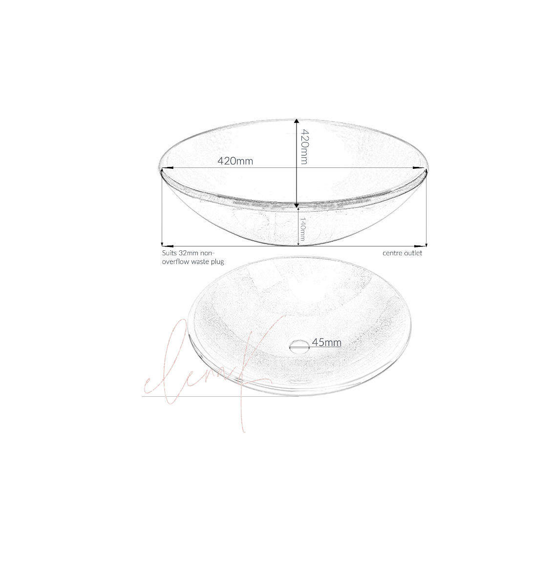 SCARLET RED 420*140 Red * Black Round Double Layer Tempered Glass Vanity Basin