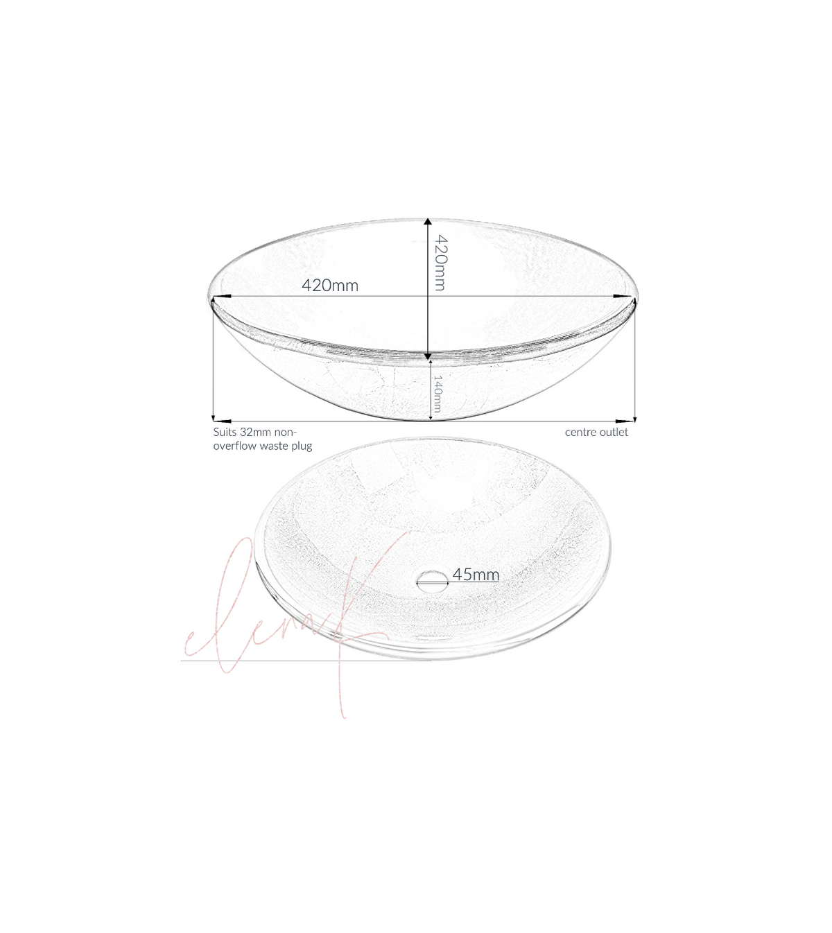 SUNKIST 420*140 Orange * Yellow & Brown Multi Double Layer Round Tempered Glass Vanity Basin