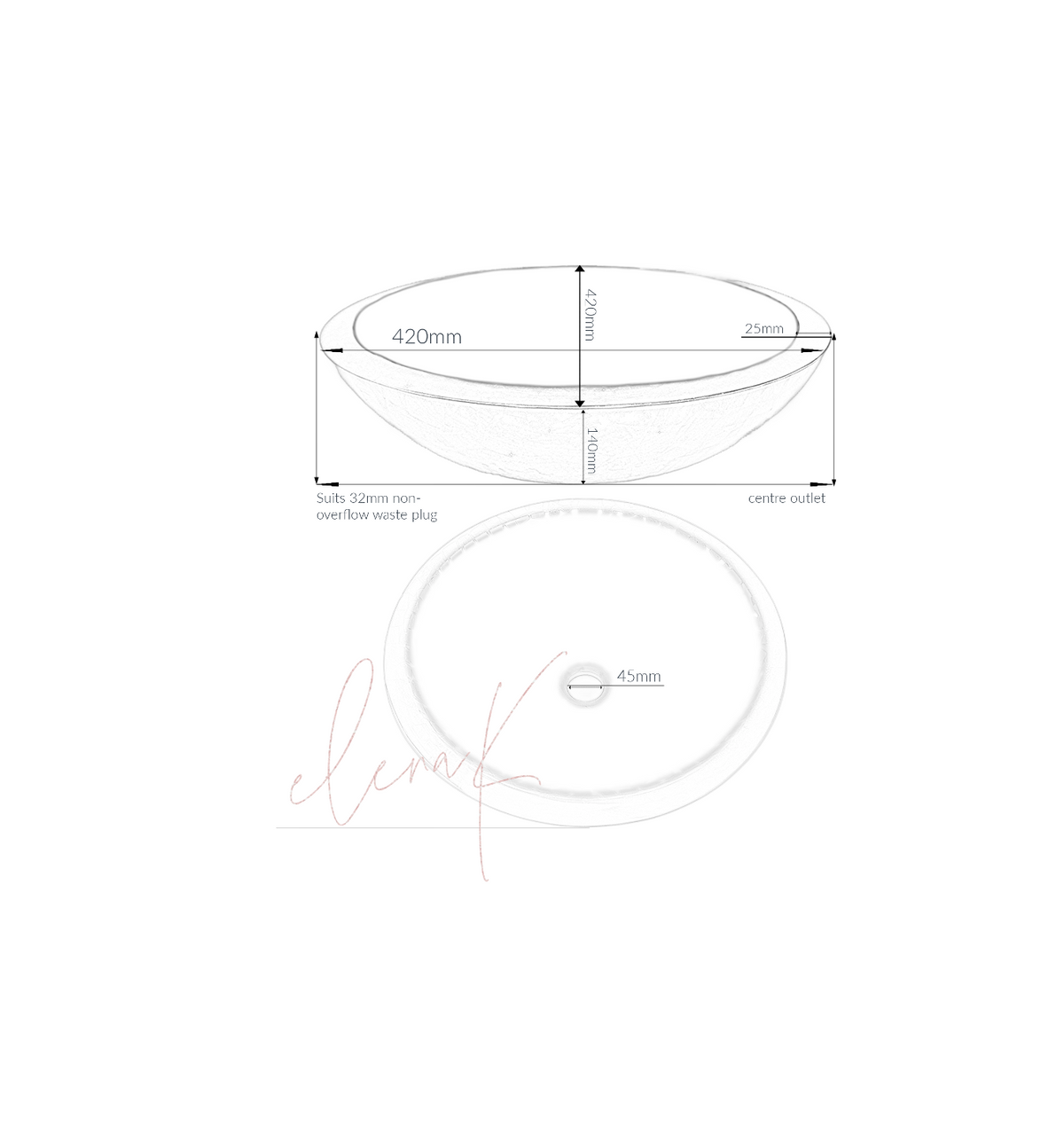 PERSIAN 420*140 Black * Gold Round Tempered Glass Vanity Basin - Thick Edge