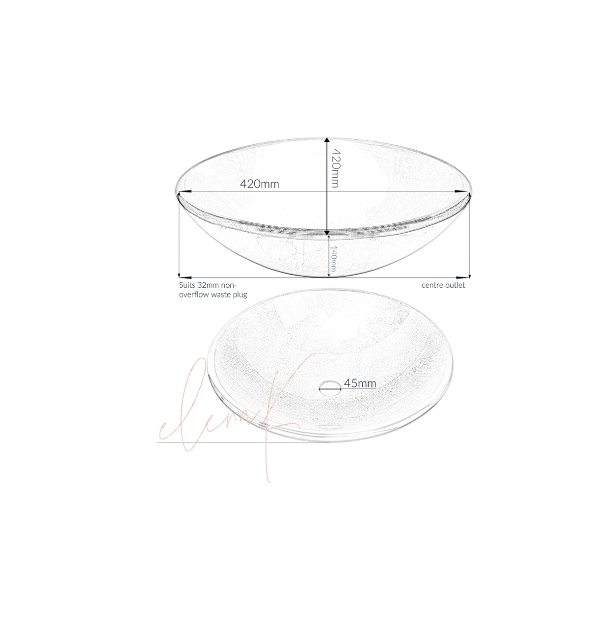 GOLDEN EYE 420*140 Gold Round Tempered Glass Countertop Vanity Basin