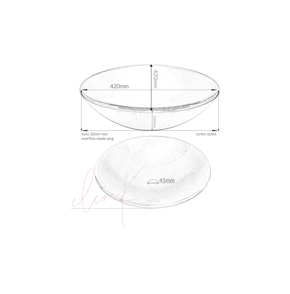 JARDEN 420*140 Orange * Silver Round Tempered Glass Vanity Basin