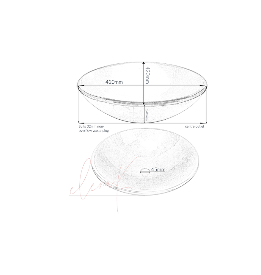 MIRAGE 420*140 Silver Round Tempered Glass Countertop Vanity Basin