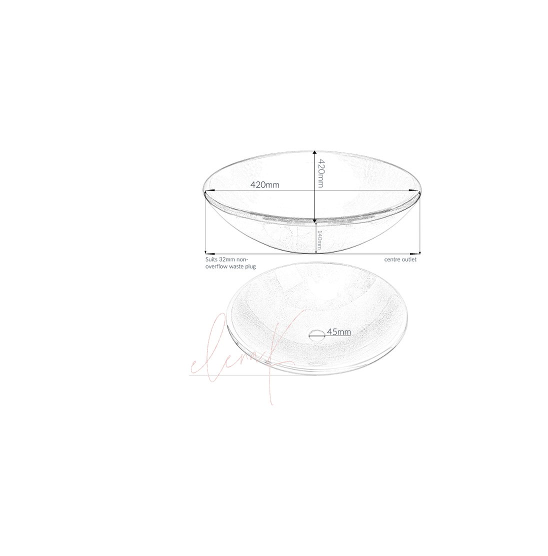 MYSTIC BLUE 420*140 Lighter Blue Round Tempered Glass Countertop Vanity Basin