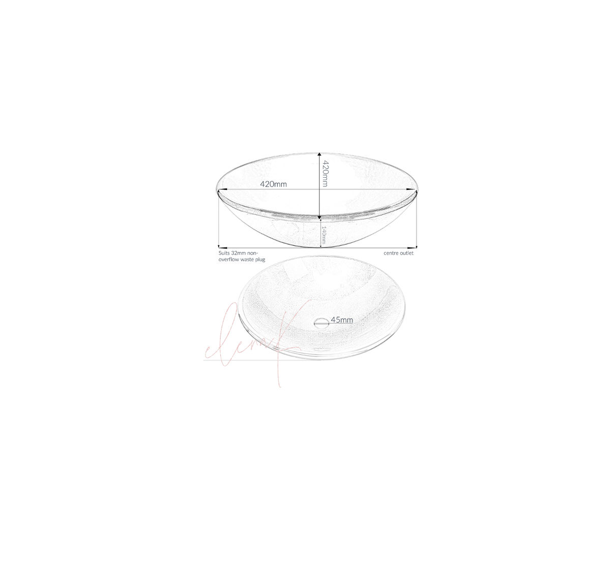 SILVER STRANGLE 420*140 Black * Silver Round Tempered Glass Countertop Vanity Basin