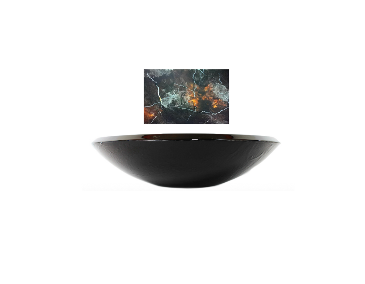 DYNASTY 455*125*19 Black Speck Multi Round Thick Edge Low Line Tempered Glass Countertop Vanity Basin