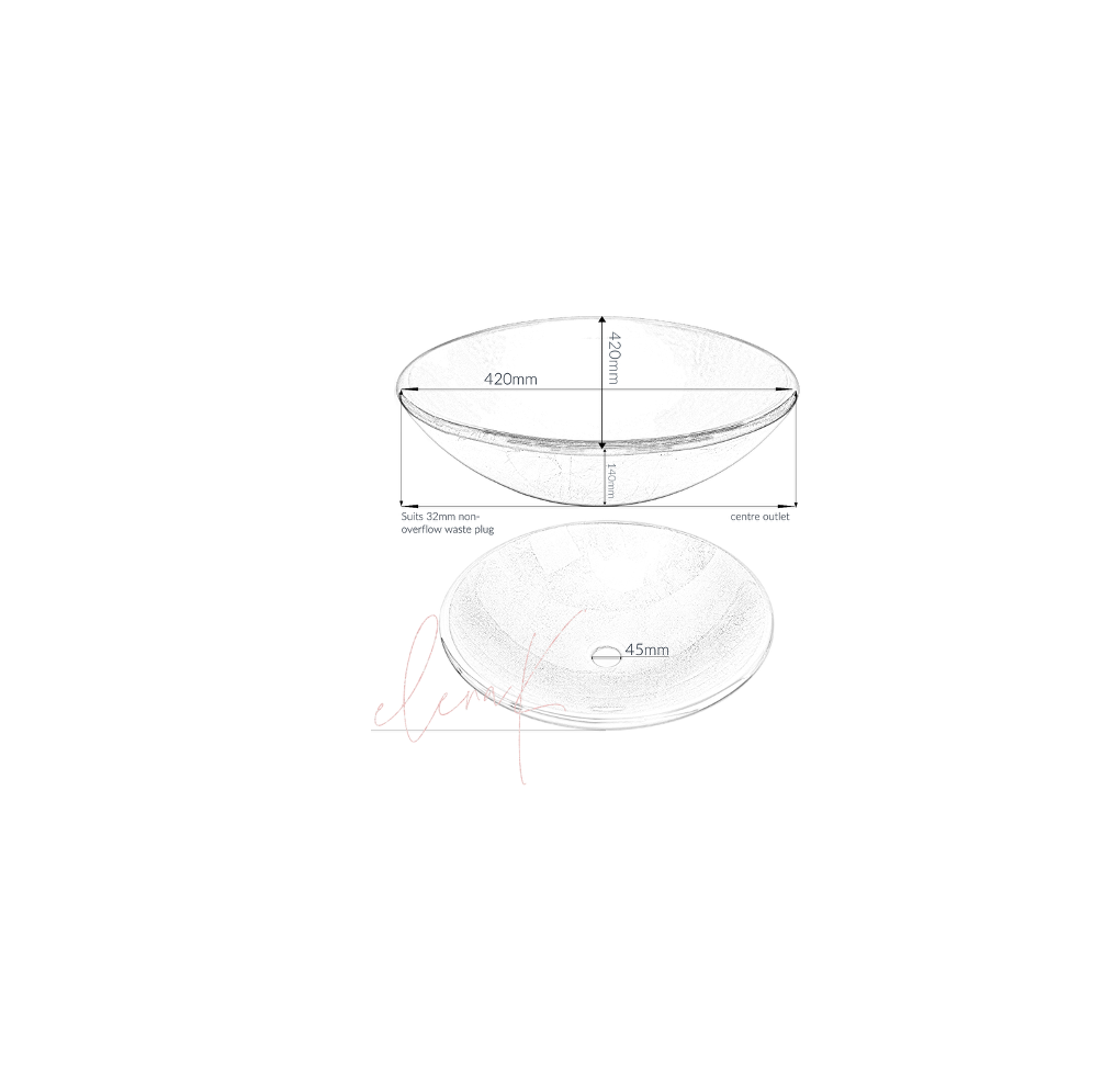 DARK VELVET 420*140 Round Silver Black Tempered Glass Countertop Vanity Basin