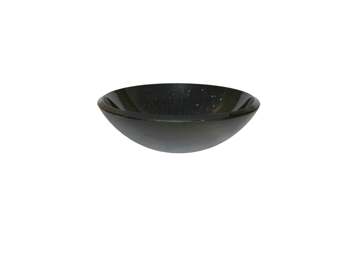 BLACK GALAXY (THICK EDGE) 420*140 Round Speckled Black Thick Edge Black Glass Countertop Vanity Basin
