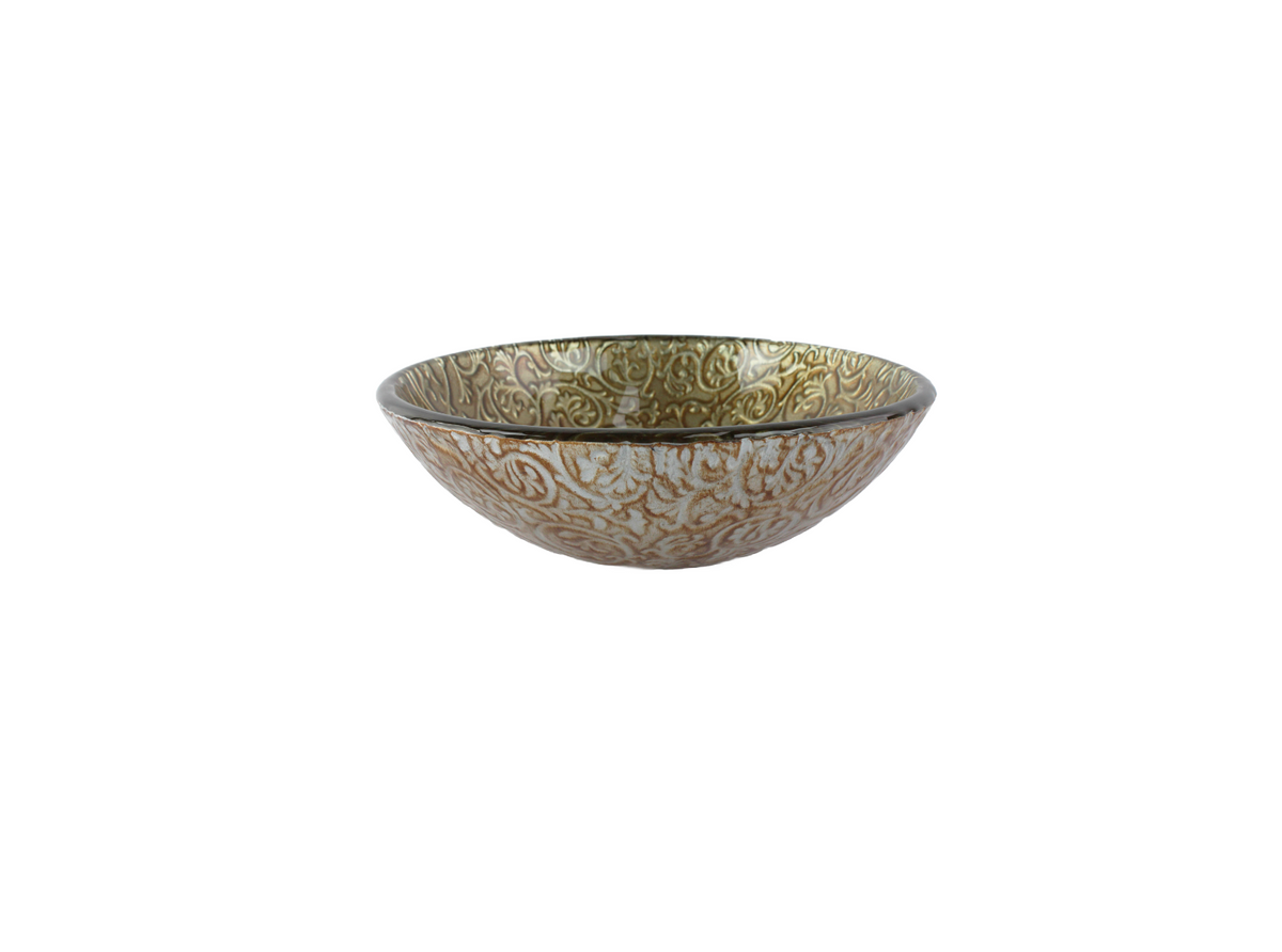 RENAISSANCE (S) 350*120 Pale Golden Brown Compact Round Etched Tempered Glass Countertop Vanity Basin