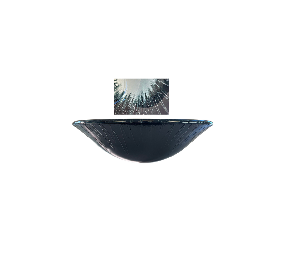 BEJEWELLED 445*140 Tapered Round Jewelled Blue Black Tempered Glass Countertop Vanity Basin